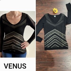 Venus Black and Cream Women's Sweater